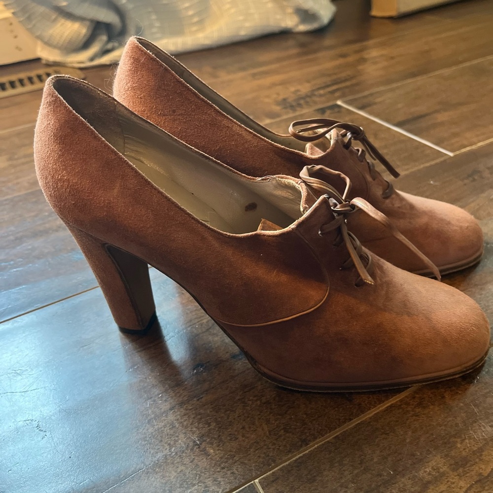 Vintage Joseph made in italy lace up oxford heels tan size 6.5